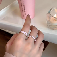 ins pink love plain ring two-piece set - Thumbnail 6