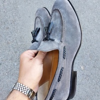 Handmade Men's Awesome Attractive Grey Colour Loafers Moccasin Shoes - Thumbnail 1