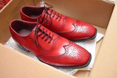 Handmade Red Leather Decent Wear Wingtip Oxford Christmas Men's Shoes