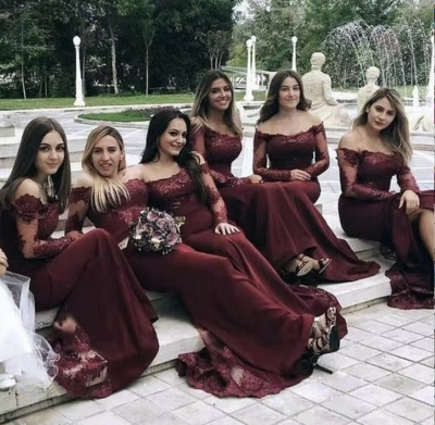 Wine Bridesmaid Dresses Mermaid with Lace 