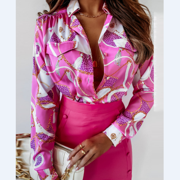 Vintage Long Sleeve Chain Print Shirt