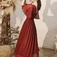 Burgundy V-neck short prom dress homecoming dress - Thumbnail 4