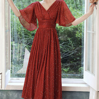 Burgundy V-neck short prom dress homecoming dress - Thumbnail 6