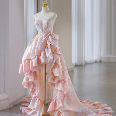 Pink strapless haute prom dress formal dress - Thumbnail 1