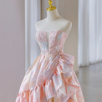 Pink Strapless Haute Prom Dress Formal Dress - Thumbnail 1