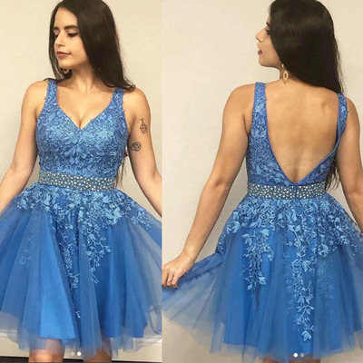 Short homecoming dresses waist with beaded  - Thumbnail 2