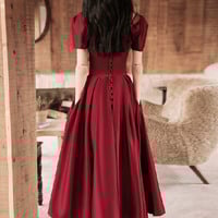 Burgundy satin short prom dress A-line evening dress - Thumbnail 5
