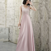 Pink V-neck long prom dress A-line evening dress - Thumbnail 2