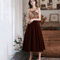 Burgundy velvet short prom dress homecoming dress - Thumbnail 1