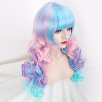 Harajuku COS long curly hair Qi Liu Hai rainbow cosplay wig - Thumbnail 1