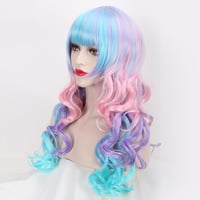 Harajuku COS long curly hair Qi Liu Hai rainbow cosplay wig - Thumbnail 3