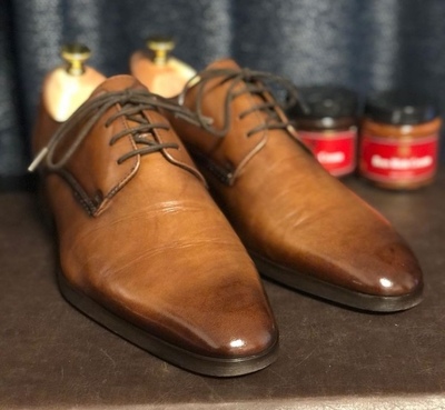 Trendy Men's Hand Stitch Brown Genuine Leather Lace Up Formal Shoes