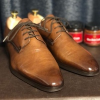 Trendy Men's Hand Stitch Brown Genuine Leather Lace Up Formal Shoes - Thumbnail 1