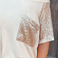 Elegant Sequins Splicing Short Sleeve T-Shirt - Thumbnail 1