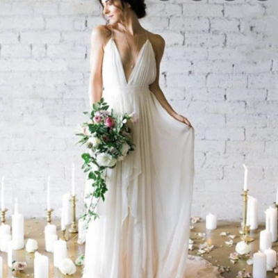 Deep v neck wedding dresses bridal gown beach - Thumbnail 3