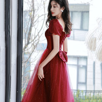 Burgundy velvet tulle short prom dress homecoming dress - Thumbnail 2