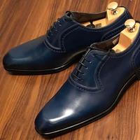 Western Style Traditional Blue Lace Up Shoes, Genuine Leather Office Shoes - Thumbnail 1