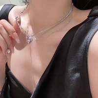 Sweet Cool Girl Pink Diamond Love Star Chain Silver Plated Necklace - Thumbnail 4