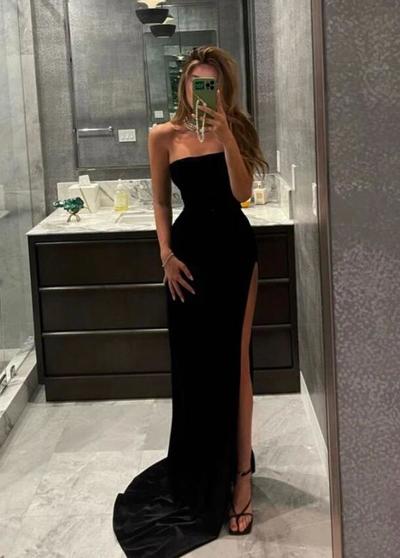 Mermaid Black Split Long Prom Evening Dresses