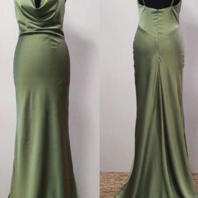 A line oliver green cowl neck long prom dress - Thumbnail 2