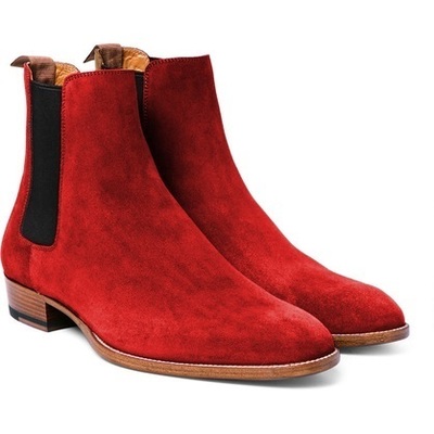 Hot Sale Christmas Men's Hand Stitch Red Chelsea Suede Formal Boot