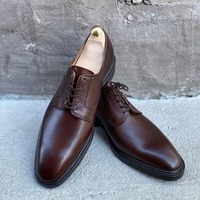 Christmas Western Style Brown Lace Up Leather Wedding Shoes, Handmade Shoes For Men - Thumbnail 1