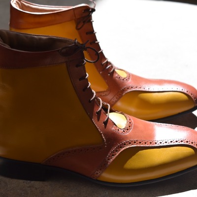 Men's customize split balmoral multi shade leather handmade designer lace up boot - Thumbnail 2