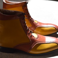 Men's Customize Split Balmoral Multi Shade Leather Handmade Designer Lace Up Boot - Thumbnail 1