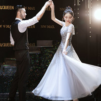 Gray tulle beads long prom dress A-line evening dress - Thumbnail 3