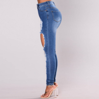 Women's High Waist Stretch Ripped Denim Trousers - Thumbnail 2
