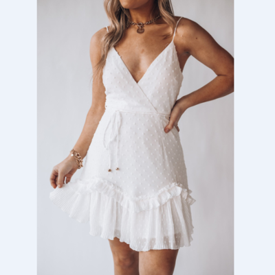 V-Neck White Sling Sleeveless Mini Dress