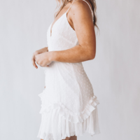 V-Neck White Sling Sleeveless Mini Dress - Thumbnail 1