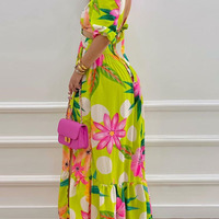 Temperament Printed Long Sleeve V-Neck Backless Dress - Thumbnail 1