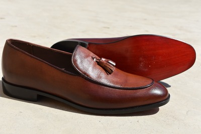 Men's unique beauty brown leather formal tassels moccasin office wear handmade shoes