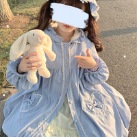 Japanese Style Cute Pastel Pink Blue Bunny Rabbit Hoodie Velvet Thick Warm Winter Coat - Thumbnail 5