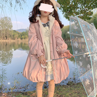 Japanese Style Cute Pastel Pink Blue Bunny Rabbit Hoodie Velvet Thick Warm Winter Coat - Thumbnail 1