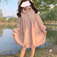 Japanese Style Cute Pastel Pink Blue Bunny Rabbit Hoodie Velvet Thick Warm Winter Coat - Thumbnail 4