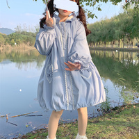 Japanese Style Cute Pastel Pink Blue Bunny Rabbit Hoodie Velvet Thick Warm Winter Coat - Thumbnail 8