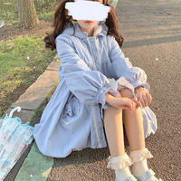 Japanese Style Cute Pastel Pink Blue Bunny Rabbit Hoodie Velvet Thick Warm Winter Coat - Thumbnail 7