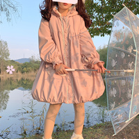 Japanese Style Cute Pastel Pink Blue Bunny Rabbit Hoodie Velvet Thick Warm Winter Coat - Thumbnail 3