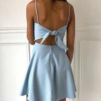 Spghetti Strap Light Blue Short Homecoming Dress - Thumbnail 1