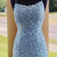 Sheath Light Blue Mini Lace Homecoming Dress - Thumbnail 1