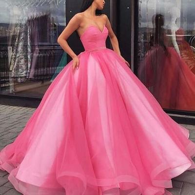 Hot pink ball gown sweetheart tulle prom dress - Thumbnail 4