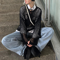 BLACK MESH SWEATER - Thumbnail 1