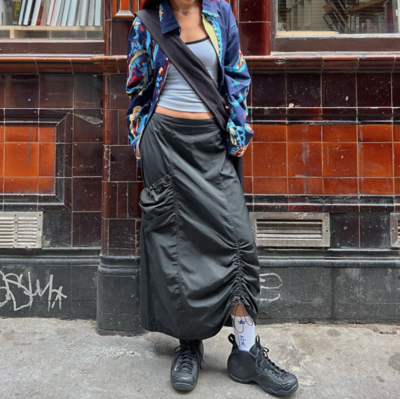 Free Shipping-NYLON CARGO MIDI SKIRT