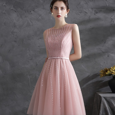 Pink tulle sequins short prom dress homecoming dress - Thumbnail 2