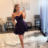 Sweetheart A Line Dark Purple Sequins Short Hoco Dresses, Short Party Dresses - Thumbnail 1