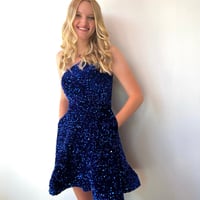 Sparkly Cute A Line One Shoulder Royal Blue Sequins Short Hoco Dresses - Thumbnail 2