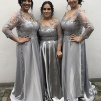 Gray Bridesmaid Dresses with Sleeves BD8 - Thumbnail 1