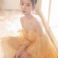 Cute A line Yellow tulle short prom homecoming dress - Thumbnail 3